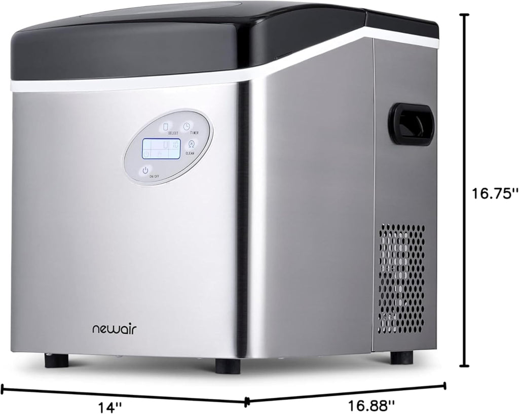 50 lb. Countertop Ice Maker | Portable Bullet Ice Machine | 12 Cubes in 7 Minutes, 3 Ice Sizes | Stainless Steel