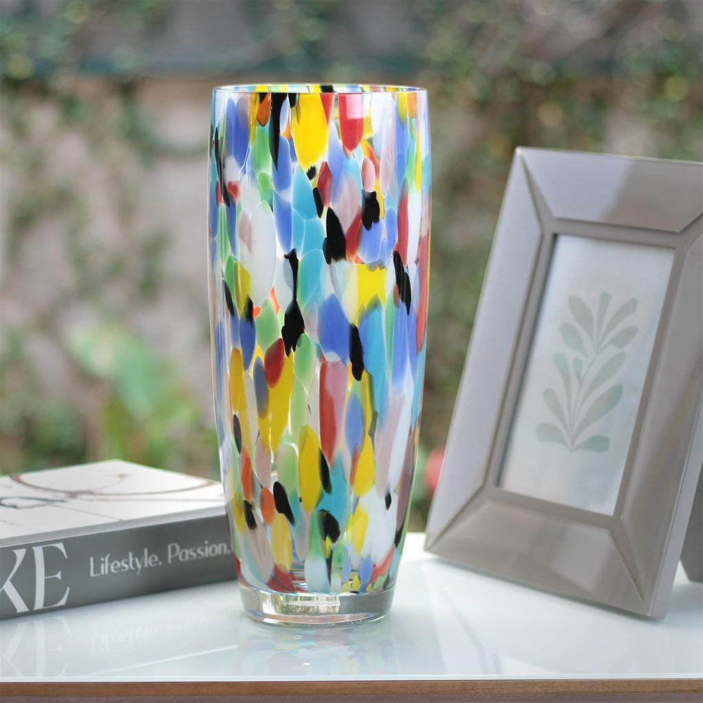 Murano Style Glass Vase Hand Blown Colorful Confetti Effect Home Decor AD3 | Hand Blown Glass Vase, Decorative Table
