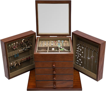 Walnut Wooden Jewelry Box 5 Layer Vintage Wood Jewelry Organizer