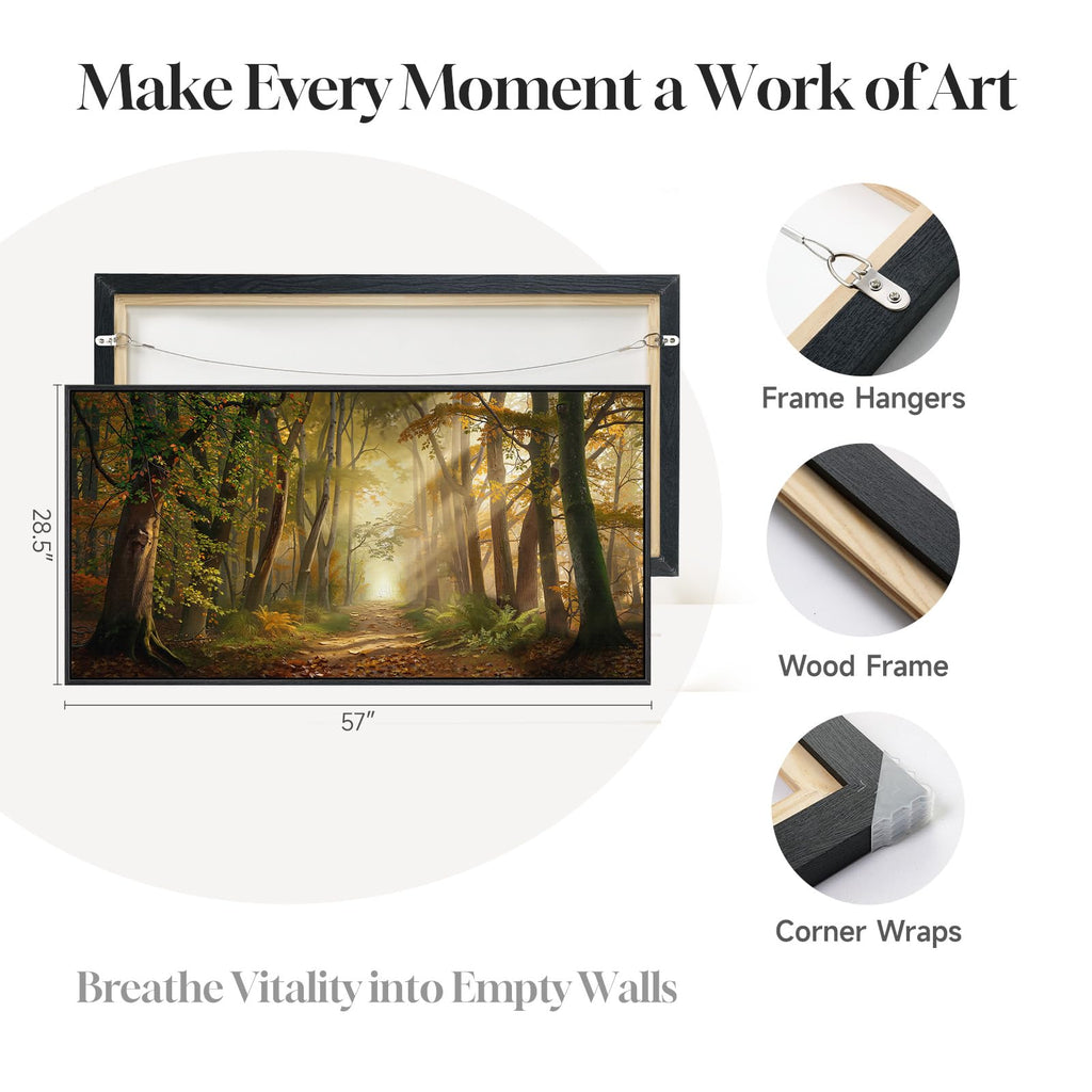 Large Framed Fall Forest Landscape Wall Art, 60x30 Inch