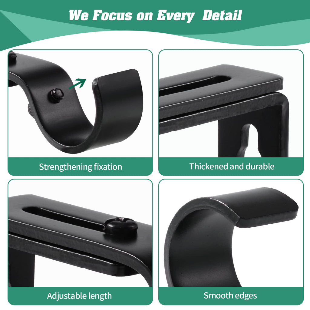Adjustable Curtain Rod Brackets - Heavy Duty 1 Inch Curtain Rod Support (3 PCS, Black)