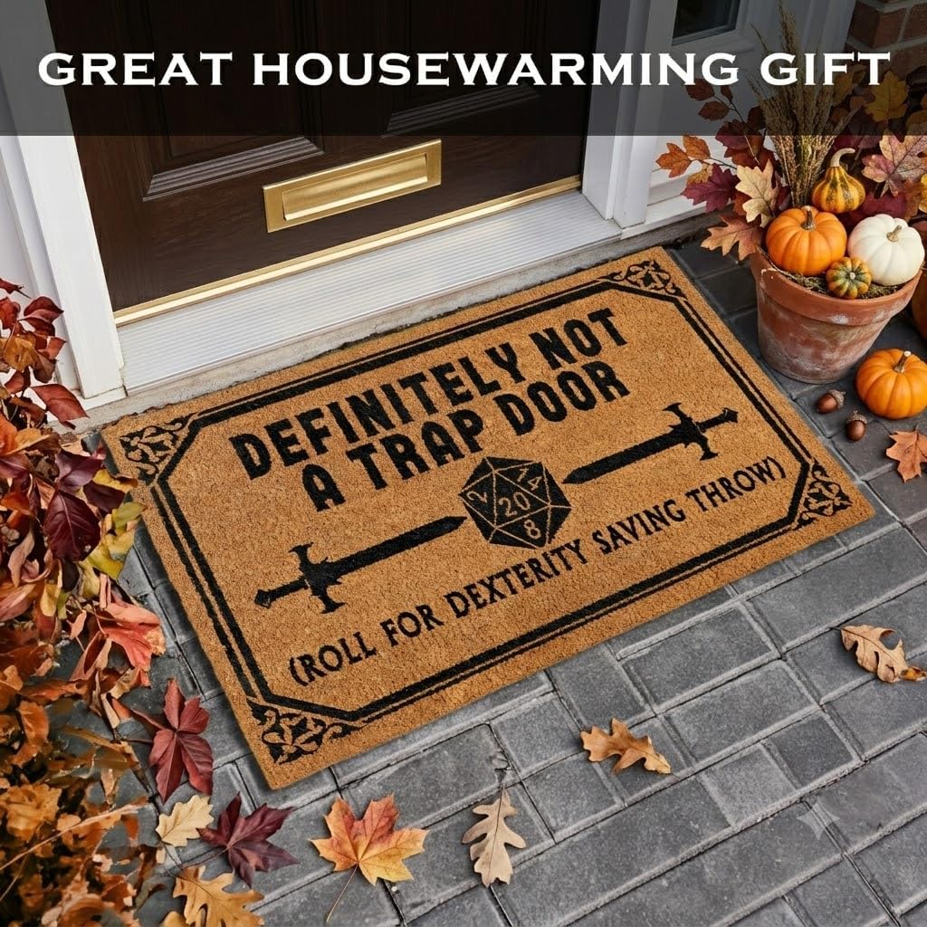 Definitely Not a Trap Door Doormat Outdoor 30x17 Inch Nerd Welcome Mat Coir | Funny Entryway Decor, Fantasy Fan Gift