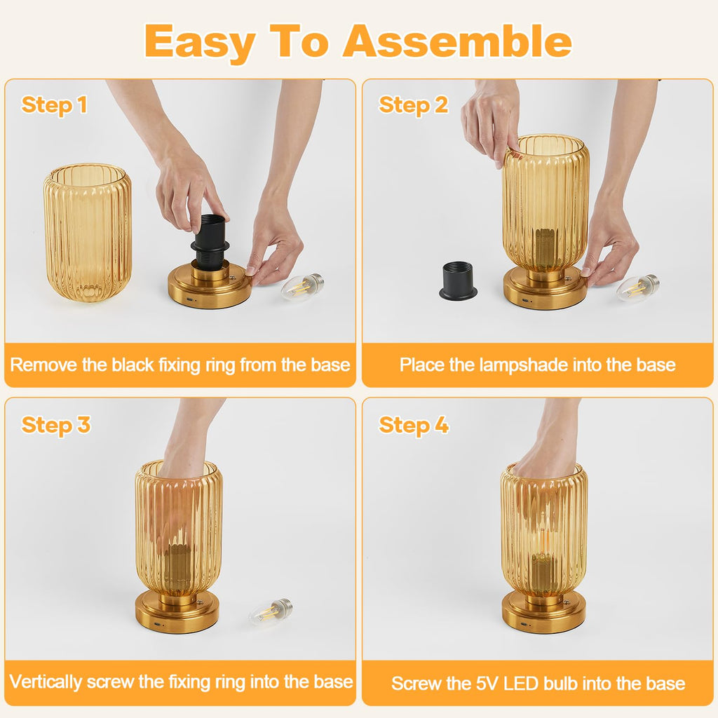 Cordless Table Lamp, Touch Stepless Dimmable, Modern
