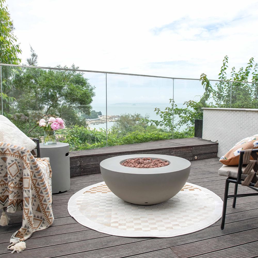 Roca Natural Gas Fire Pit Table, Round Cast Concrete, 34 x 34-in