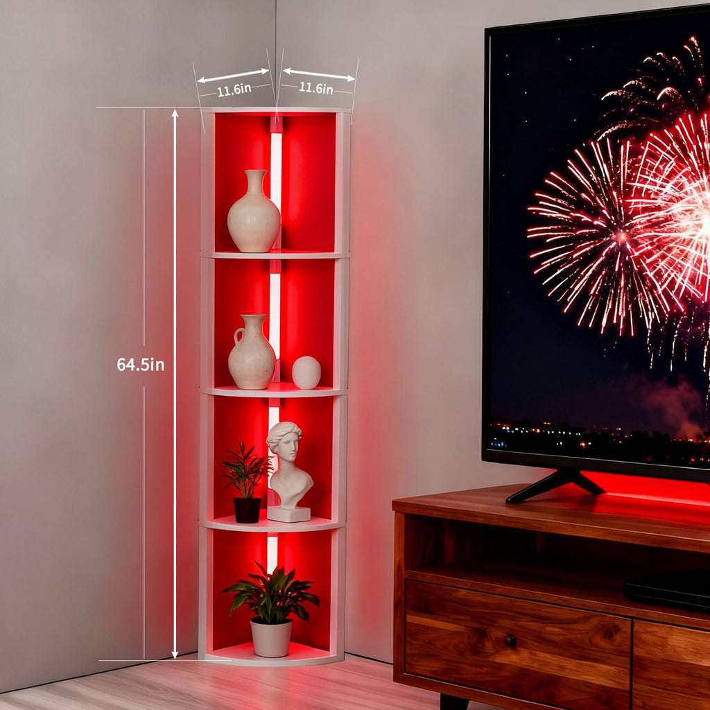 Floor Lamp with Shelves, LED Smart Modern Floor Lamp with Music Sync, Color Changing Corner Display Shelf Lamp