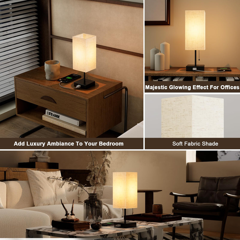 Table Lamp, Nightstand Lamp for Bedside with AC Outlets, Adjustable 3color LED Light Desk Lamp Decor, Included Bulb and