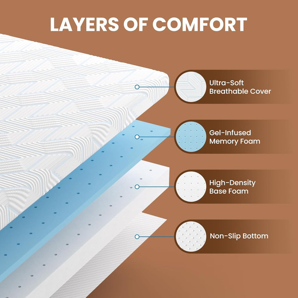 3 Inch Gel Memory Foam Mattress Topper Queen - Pressure Relief & Breathable for Deeper Sleep - Bed Toppers with