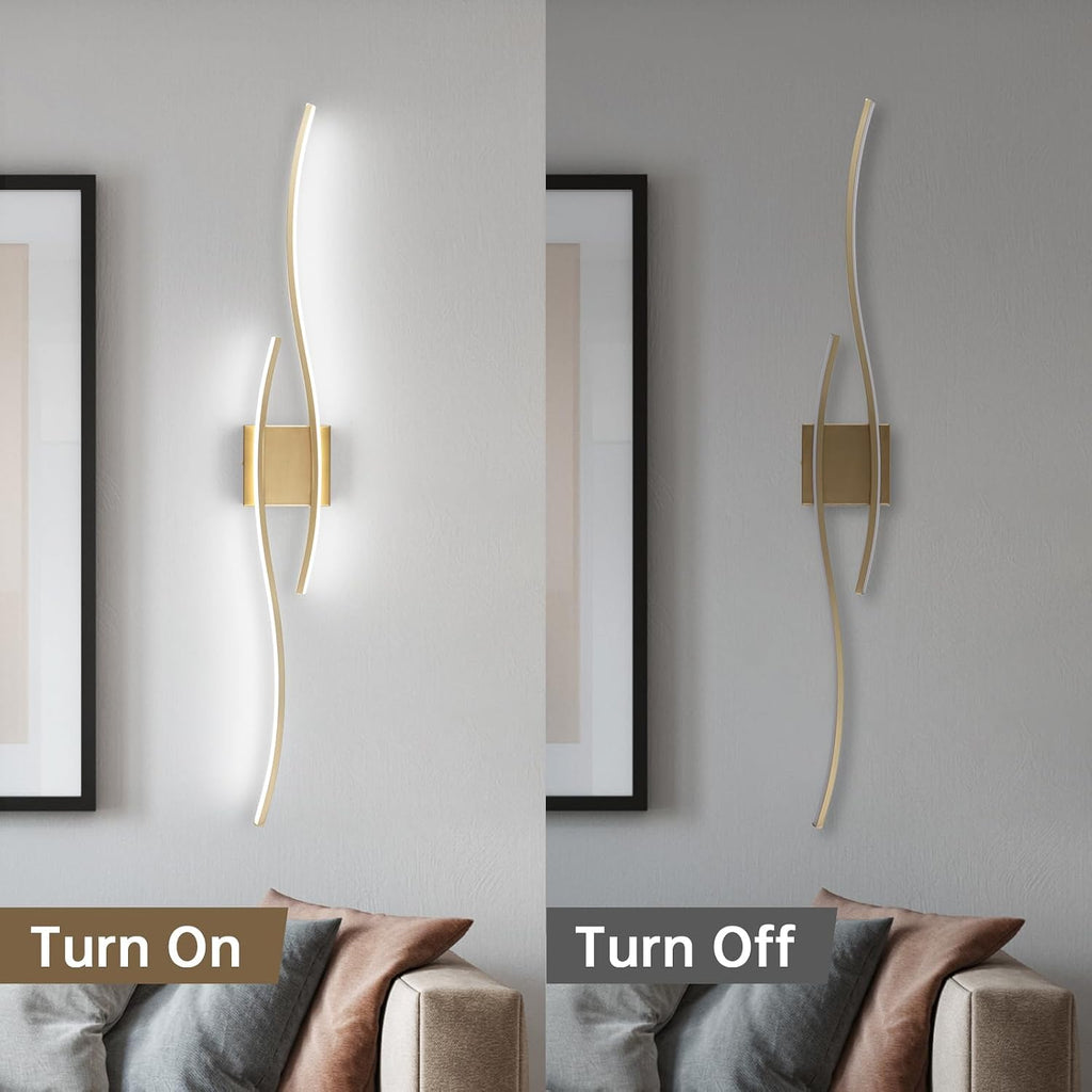 Modern LED Wall Sconce Set of Two with Remote Control, 40" Dimmable Wall Sconces Lighting Set of 2, Gold Wall Light
