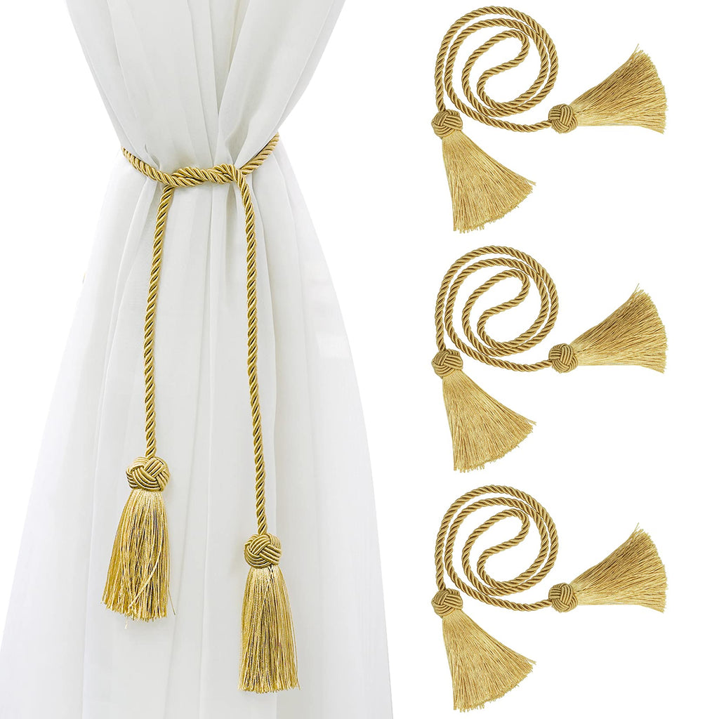 Curtain Tiebacks Window Curtain Tiebacks Decorative Tassels Tieback Gold Rope with Tassels Window Office - 4 Pack