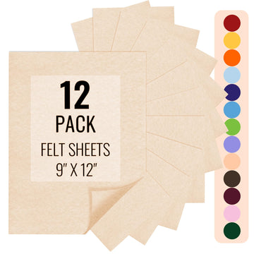 9" X 12" Felt Fabric Sheets 1.6mm Thick (12 Packs, Apricot)