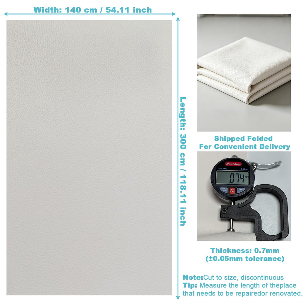 White Faux Leather Fabric 118"×55" Lychee Grain Upholstery Vinyl