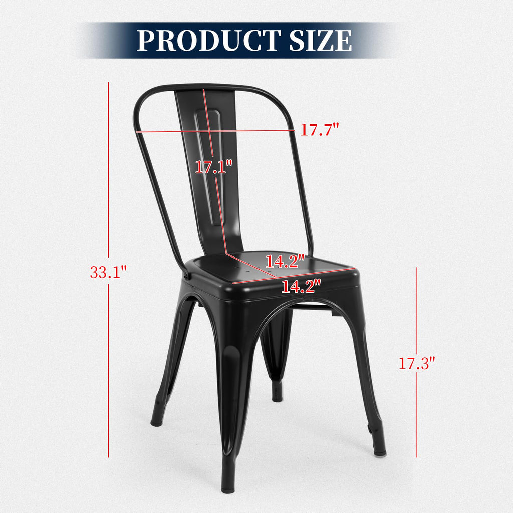 Metal Dining Chairs | Set of 4, Black | 330lbs Load