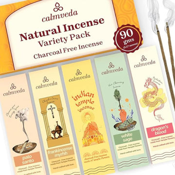 Natural Incense Sticks Variety Pack - (5 Variants) Charcoal Free Inscents-Sticks, Made from Upcycled Flowers | Sacred - Set of 60