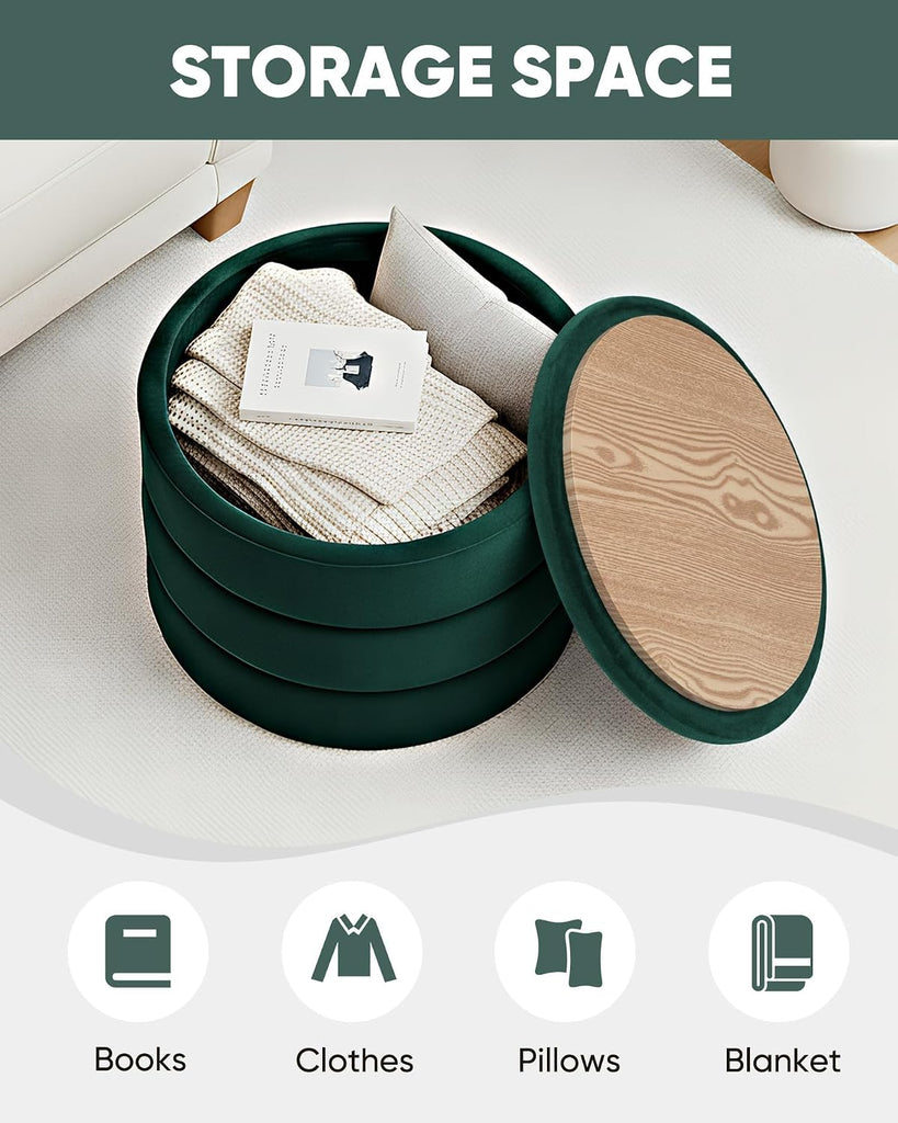 Round Velvet Storage Ottoman with Tray, Folding Ottoman with Storage Coffee Table Foot Rest Room, Living Room Bottle