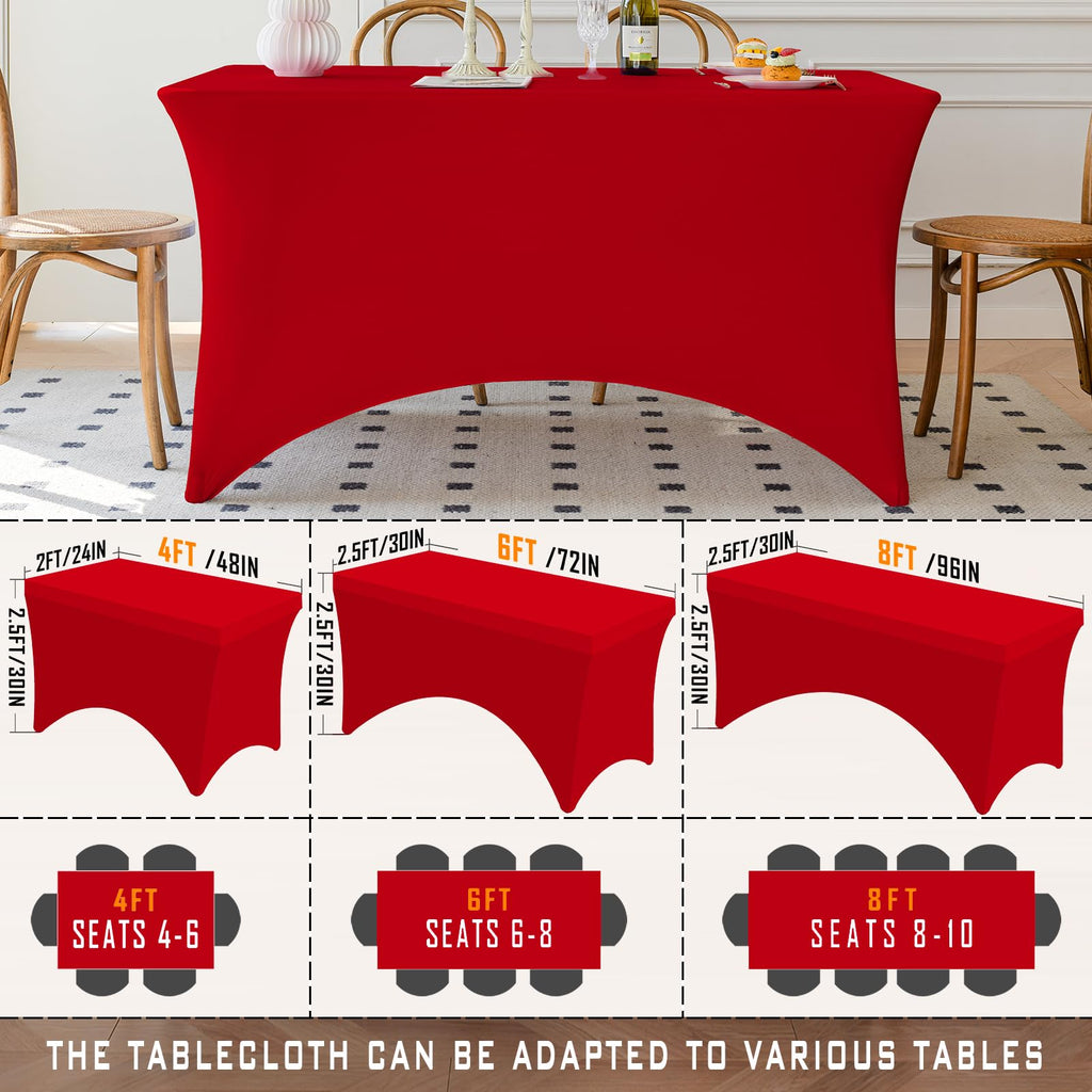 Table Cloth Red 6FT Spandex Stretch Covers for Rectangle Fitted Tablecloth