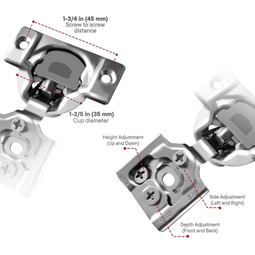 2-Pack 3/8" Overlay 105° Soft Close Face Frame Cabinet Hinges
