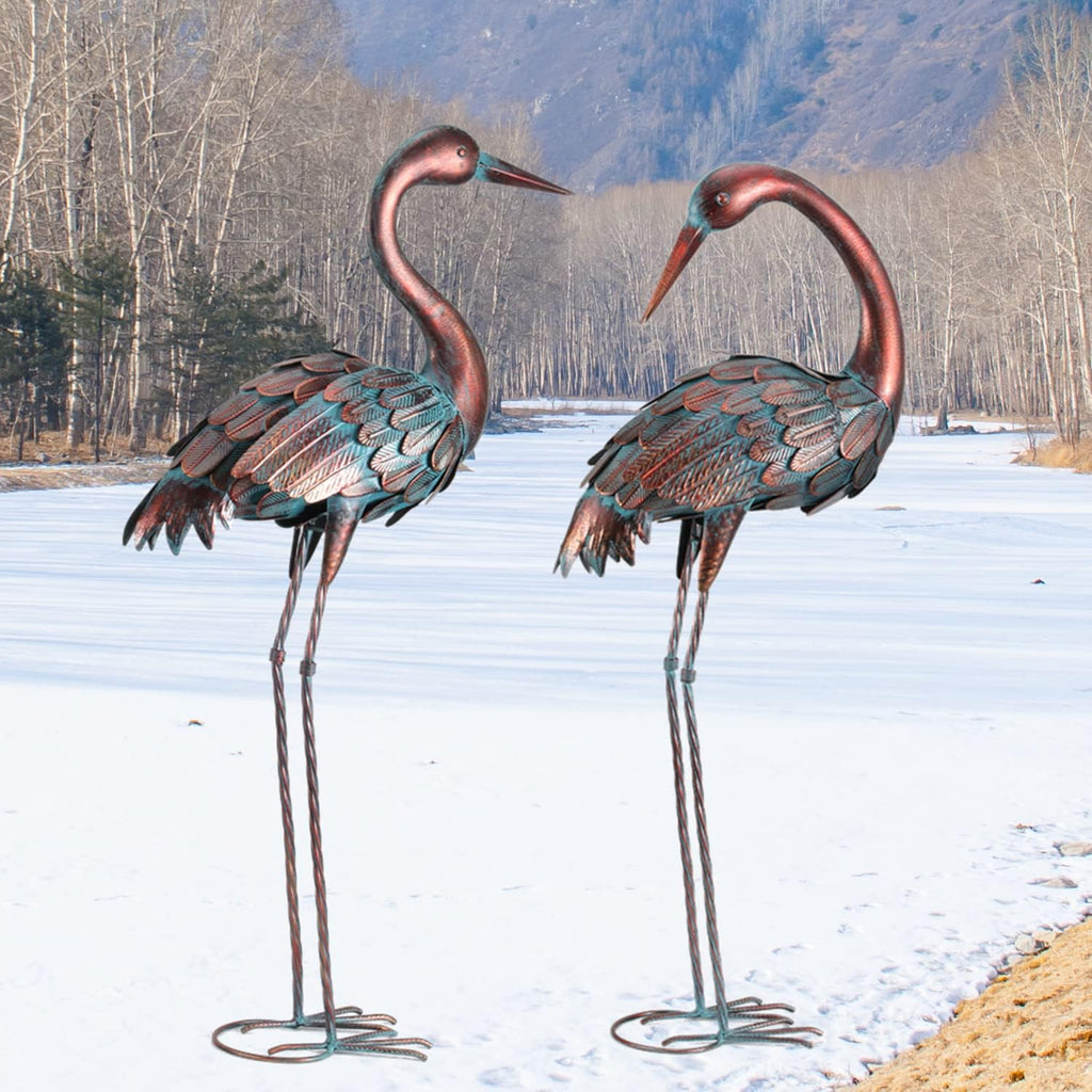 Crane Garden Statues Outdoor Yard Decorations Metal Heron Yard Art Bird Sculpture Decor for Outside Lawn Patio Large