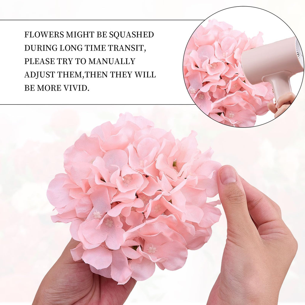80PCS Blush Hydrangea Artificial Flowers, Silk Hydrangea Heads with Stems, Fake for DIY Wedding Centerpiece, Home