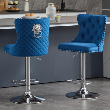 Swivel Barstools Set of 2 with Ring Pull Modern Velvet Adjustable Stools with High Tufted Back Upholstered Kitchen