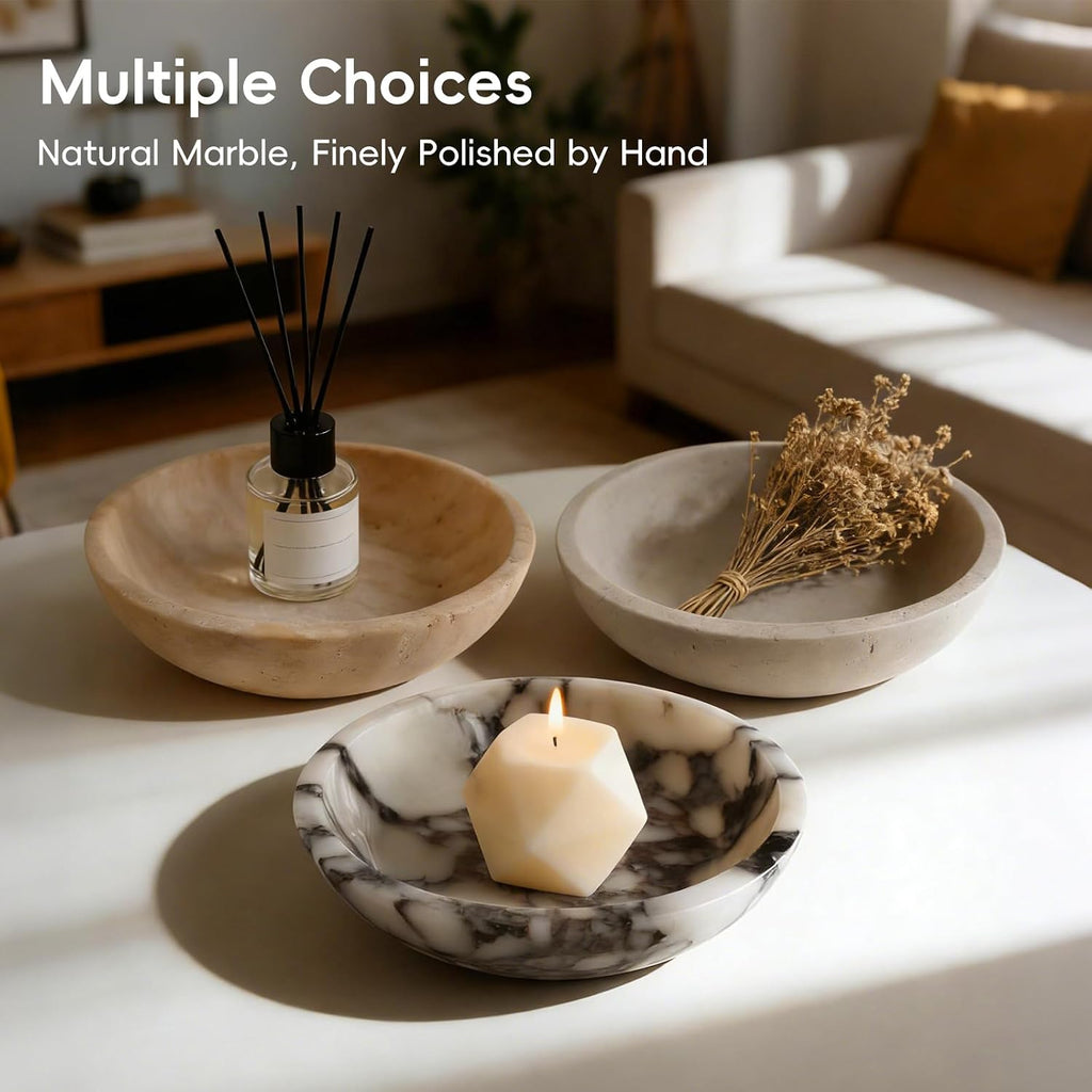 Travertine Bowl,Decorative Bowl Modern Key Bowl Table, Pedestal Bowls for Dining Table Center,Living Room, Kitchen