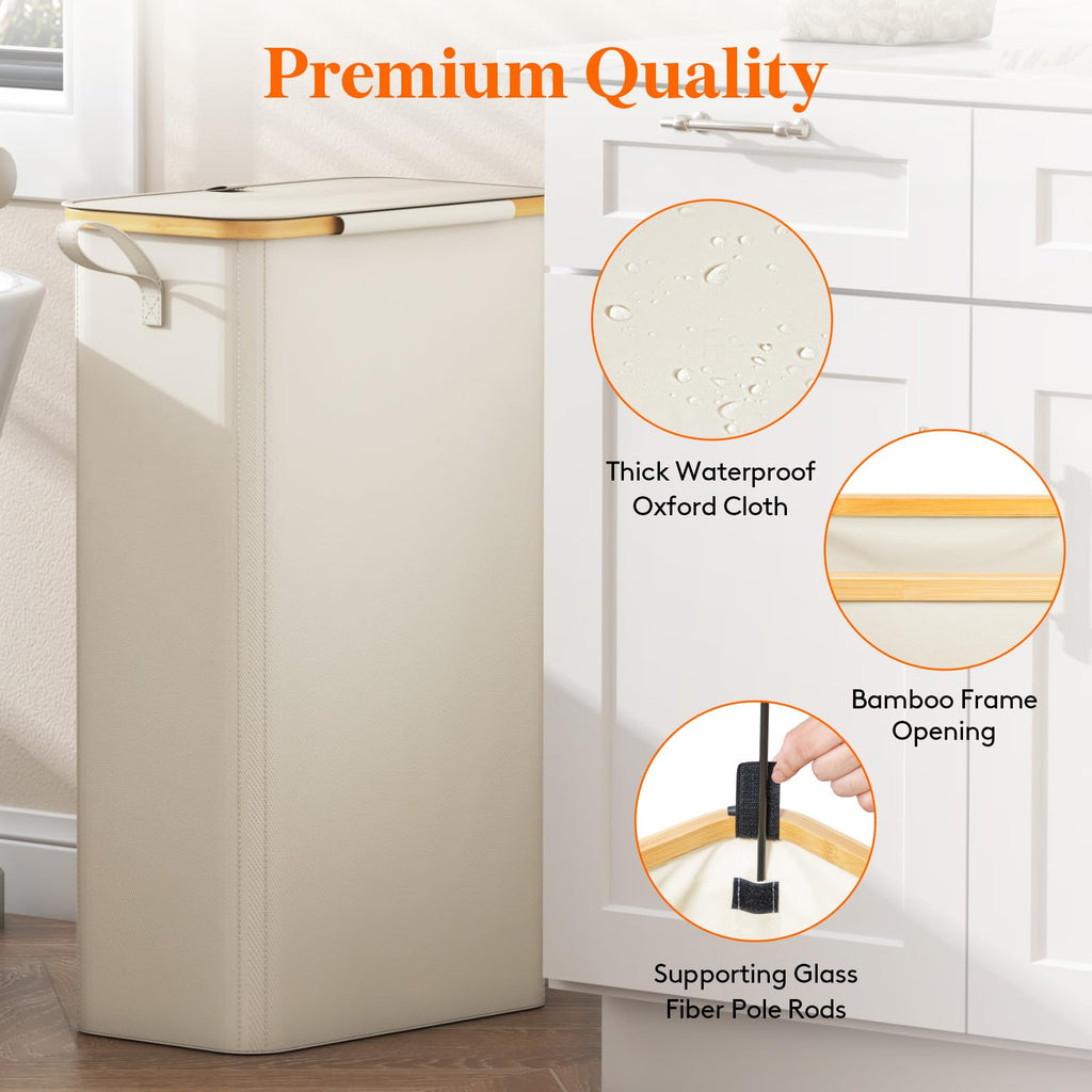 75L Slim Laundry Hamper with Lid and Removable Bag, White