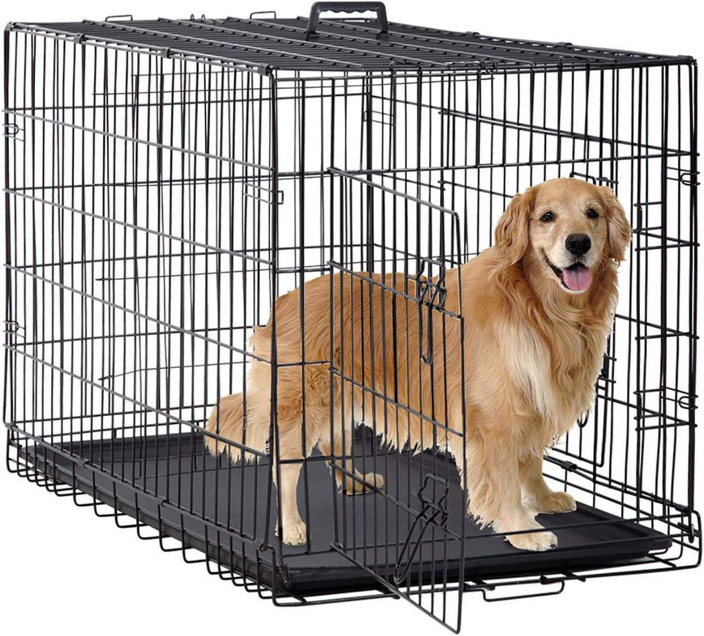 Dog Crate | 48" | Black | Foldable Metal Kennel with Double Doors, Secure Slide-Bolt Latches