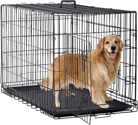 Dog Crate | 48" | Black | Foldable Metal Kennel with Double Doors, Secure Slide-Bolt Latches