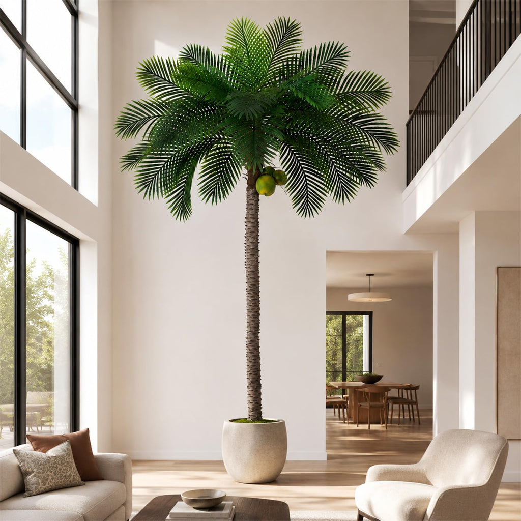 10ft Tall Artificial Phoenix Palm Tree with 3 Coconut Fruits, Large Fake Tropical Silk Tree Outside, Fake Tree