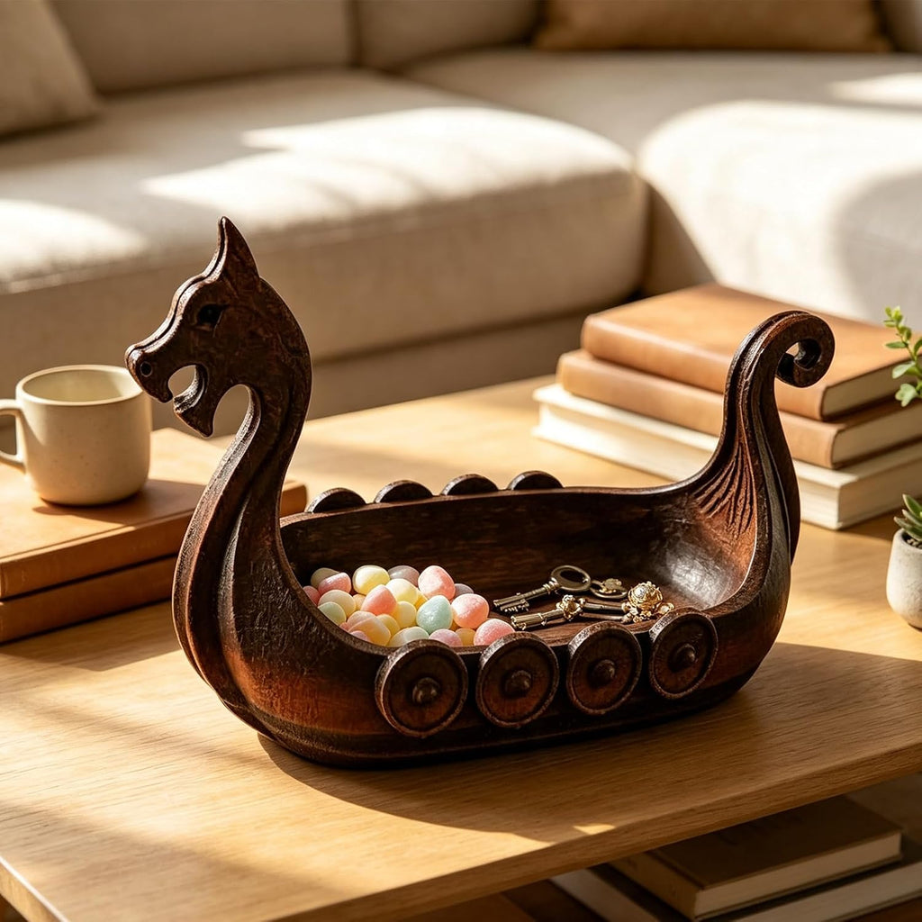Viking Ship Trinket Tray, Norse Dragon Longship Catchall Dish Decor Storage Holder for Keys Coins Candy Jewelry