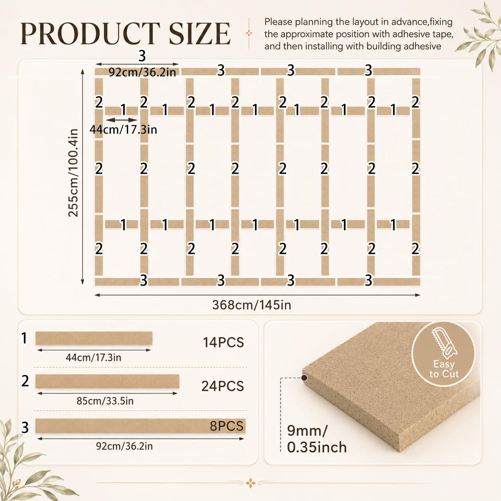 145" x 100" MDF Premade Board and Batten Paintable Wainscoting Kit