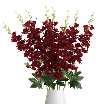 Artificial Flowers, 8PCS Silk Larkspur Flowers 33.5'' Long Stem Burgundy Flowers for Tall Vase Home Wedding Garden