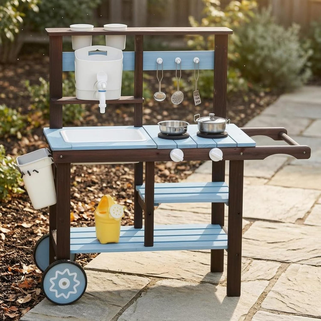 Outside-Play House-Shaped Kitchen-Style Wooden Play Kitchen Nicely Motor Skills for Children, Style to 1