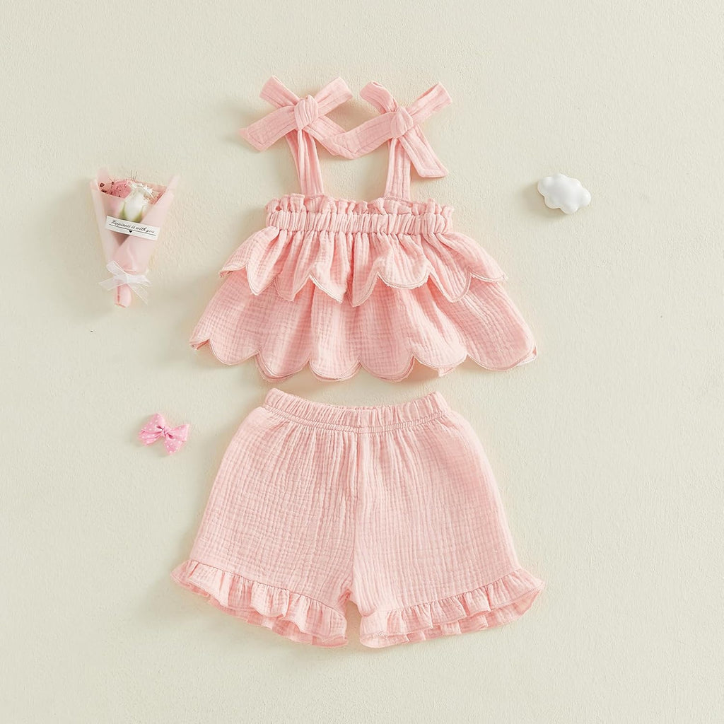 Toddler Baby Girl Fall Clothes Linen Outfits Ruffle Shirt Flare Pants Set