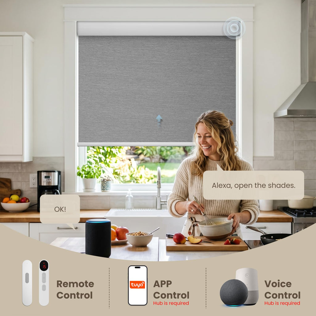 Motorized Blinds with Remote, Smart Roller Shades, Grey, "