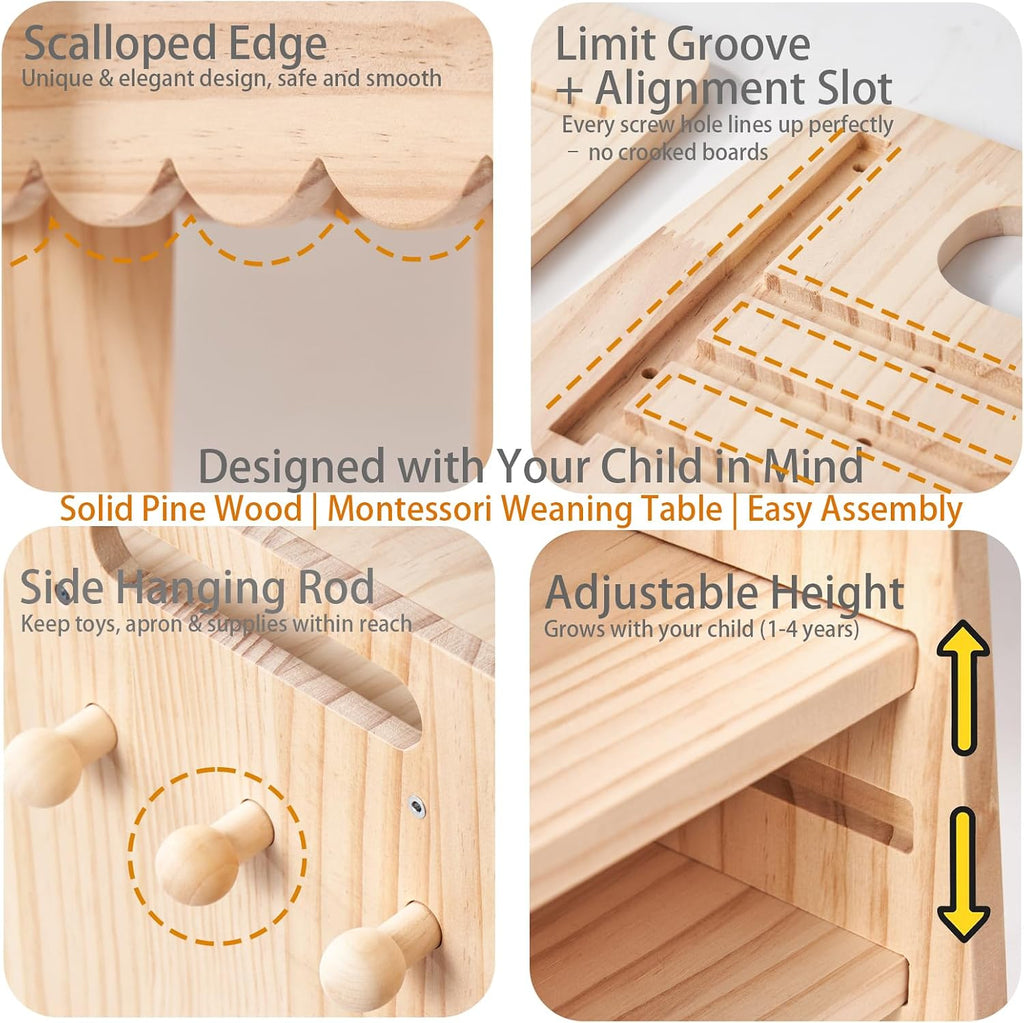 Weaning Table and Chair Set Solid Wood Height Adjustable Toddler