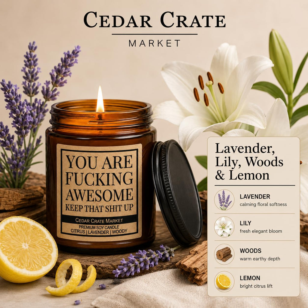 You are Fucking Awesome Candle, Funny Encouragement Gift for Friends Coworkers Family, Citrus Lavender Woody Scented