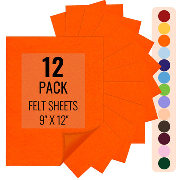 9" X 12" Felt Fabric Sheets 1.6mm Thick (12 Packs, Orange)