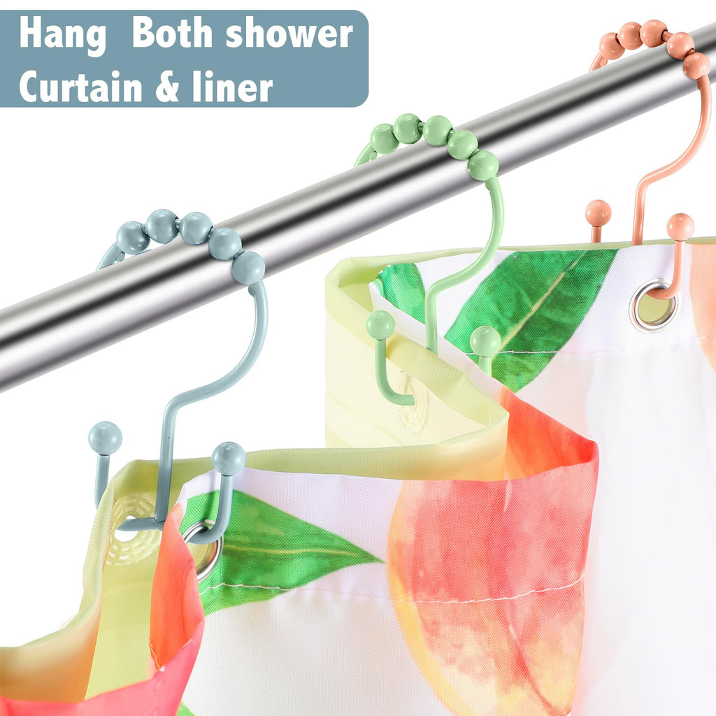 12 Pcs Colorful Shower Curtain Hooks Stainless Rings, Macaron Color