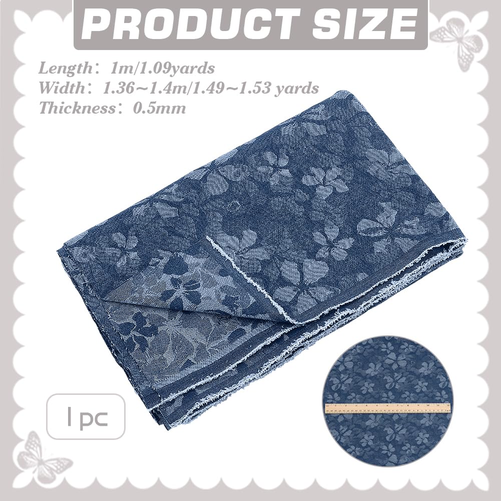 Flower Printed Denim Fabric 1 Yard x 55 Inch