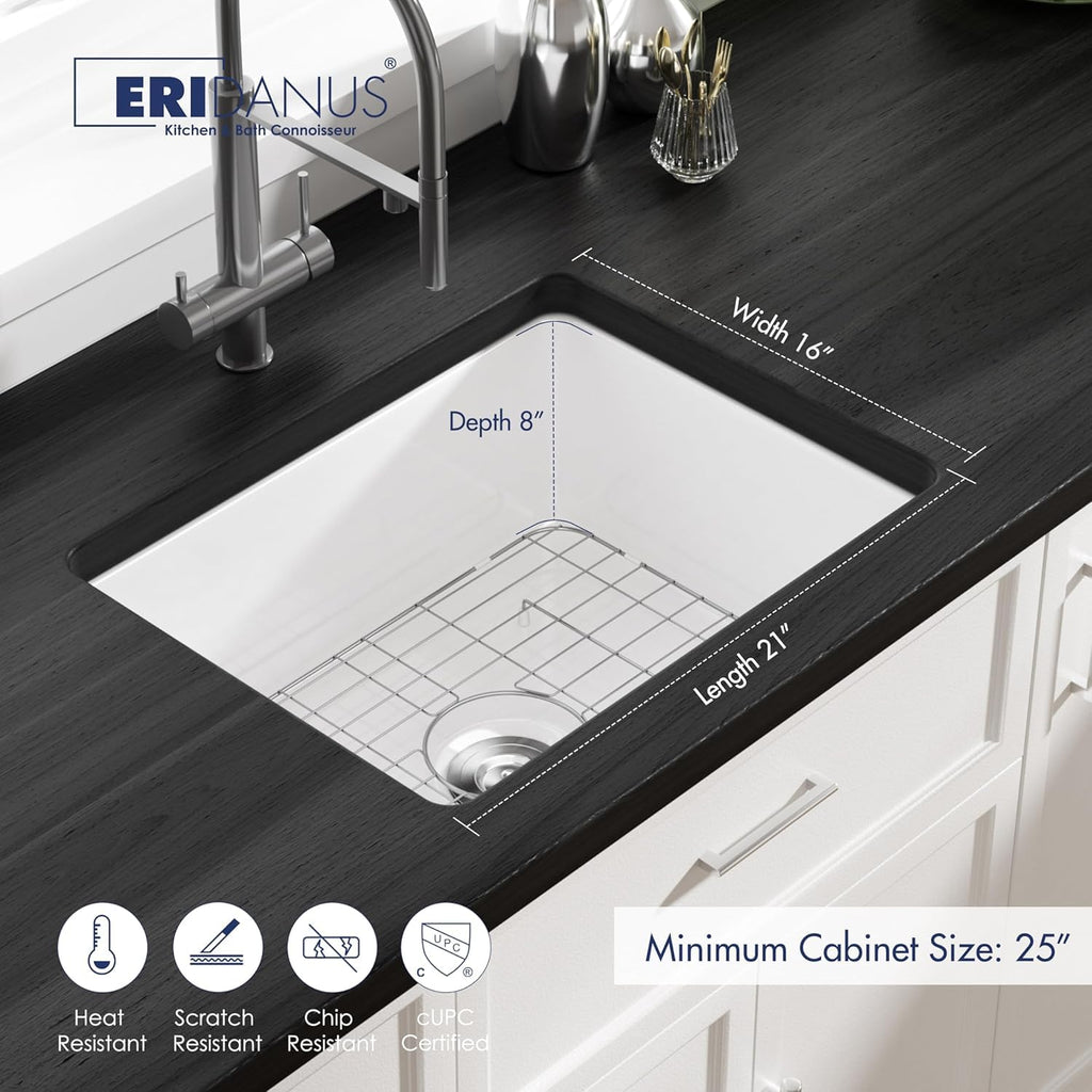 Undermount Kitchen Sink 23.5x18.5 Rectangular Ceramic Single Bowl