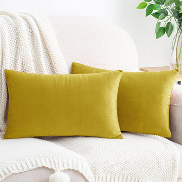 Yellow Throw Pillow Covers Velvet 12x20 Inch Pack of 2