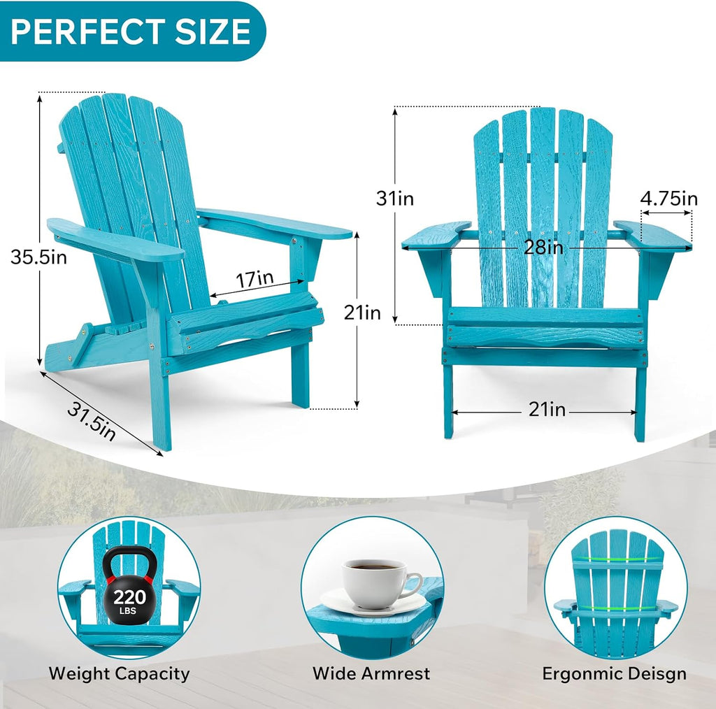 Adirondack Chair Set of 2, Solid Wood Outdoor Folding Embossed Adirondack Chairs Oversized Wooden Lounge Patio Chair
