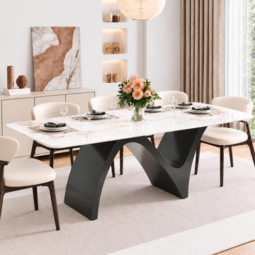 86" Modern Rectangular Dining Table for 8-10, Glossy Sintered Stone Top