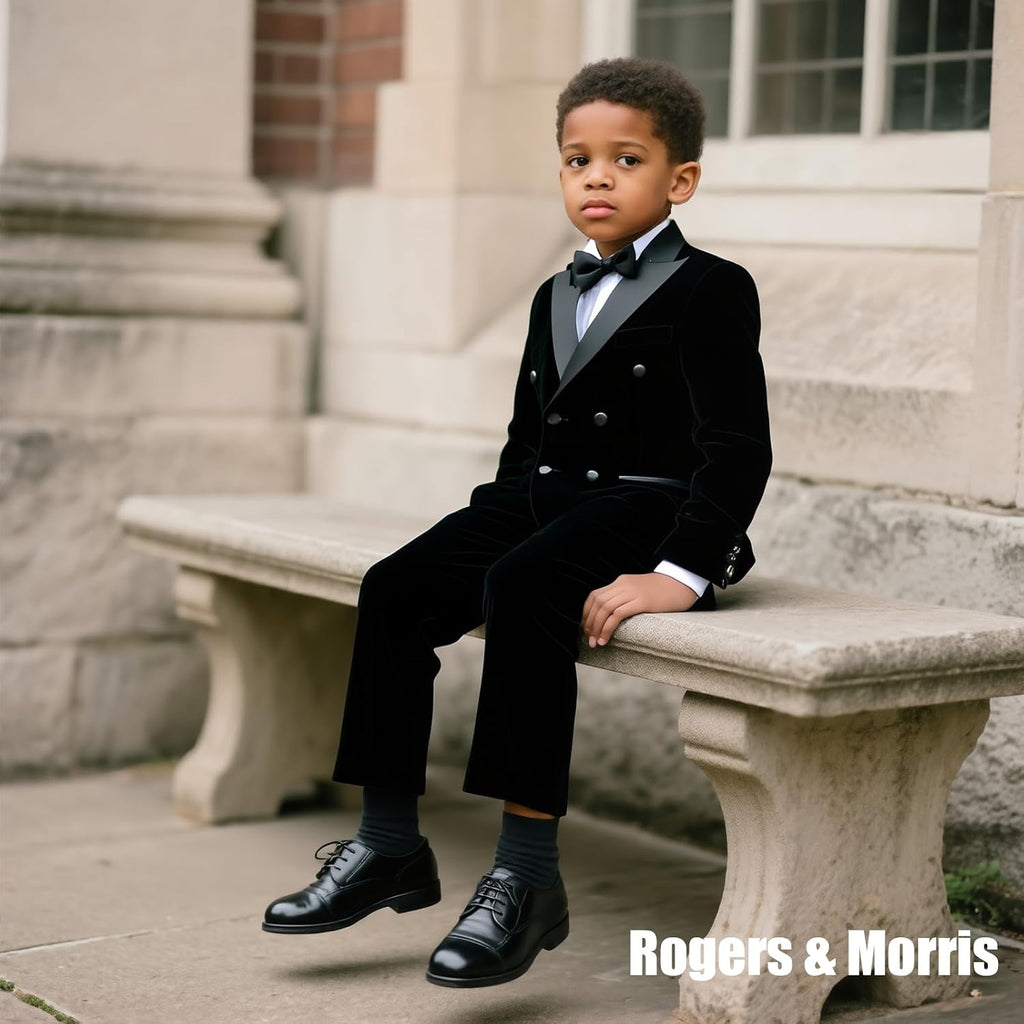 Boys Velvet Tuxedo Suit Double Breasted Formal 3 Piece Kid Suit Set