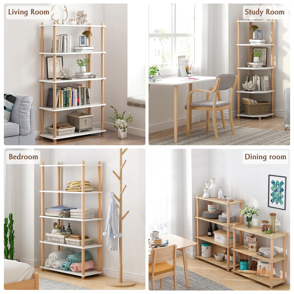 5-Tier Wooden Shelf Bookcase, Freestanding Open Bookshelf, Oak