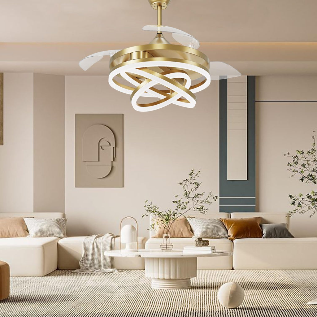 42'' Retractable Chandelier Ceiling Fan with Light, Gold