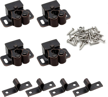 4 Pack Double Roller Catch with Spear, Heavy Duty Cabinet Closet Doors Roller Catch Latch Doors (Bronze Tone)