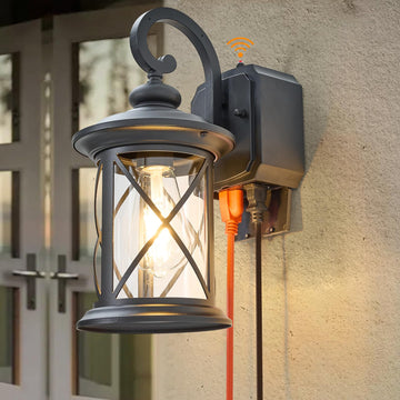 Dusk to Dawn Photocell Sensor Outdoor Porch Light with GFCI Outlet, Anti-Rust Waterproof Industrial Outdoor Lantern
