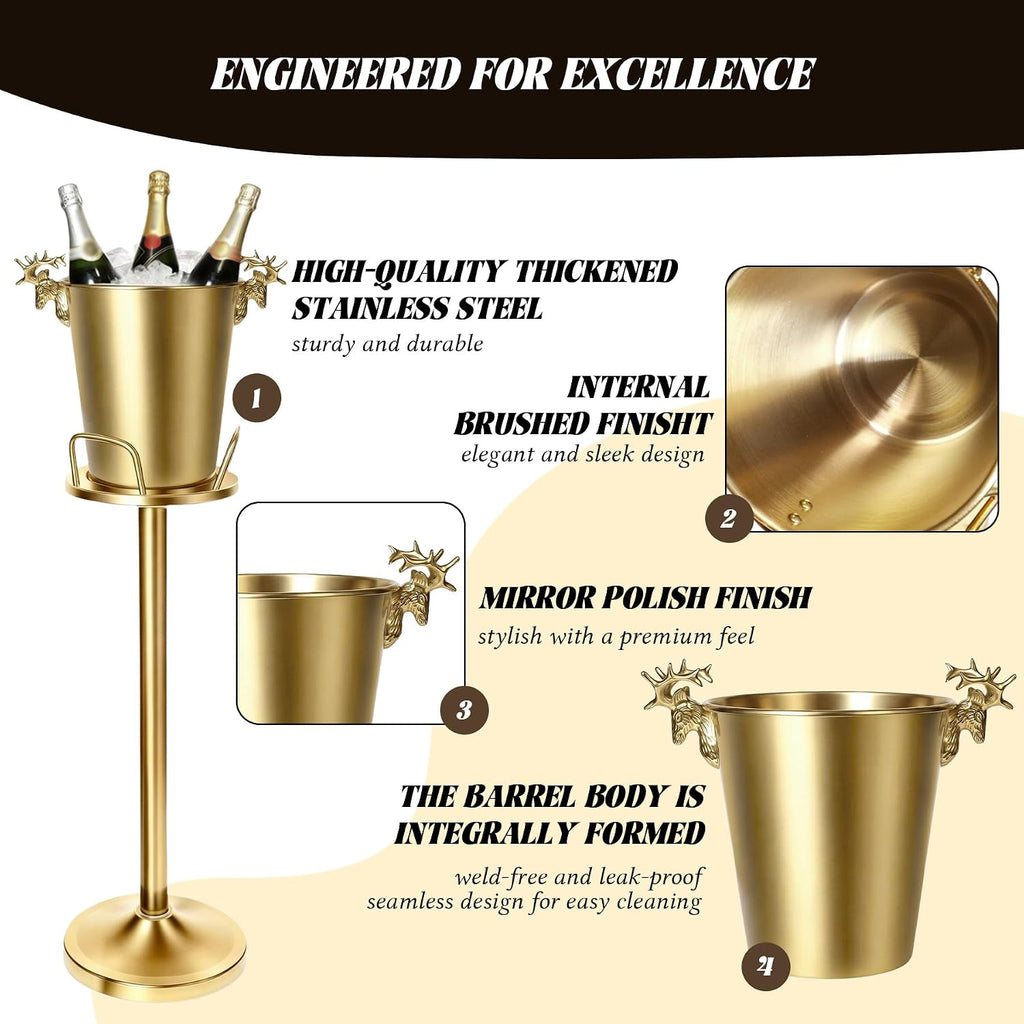 Champagne Bucket with Stand,Ice Bucket kits with Stand (Antler Gold, 1 pack)