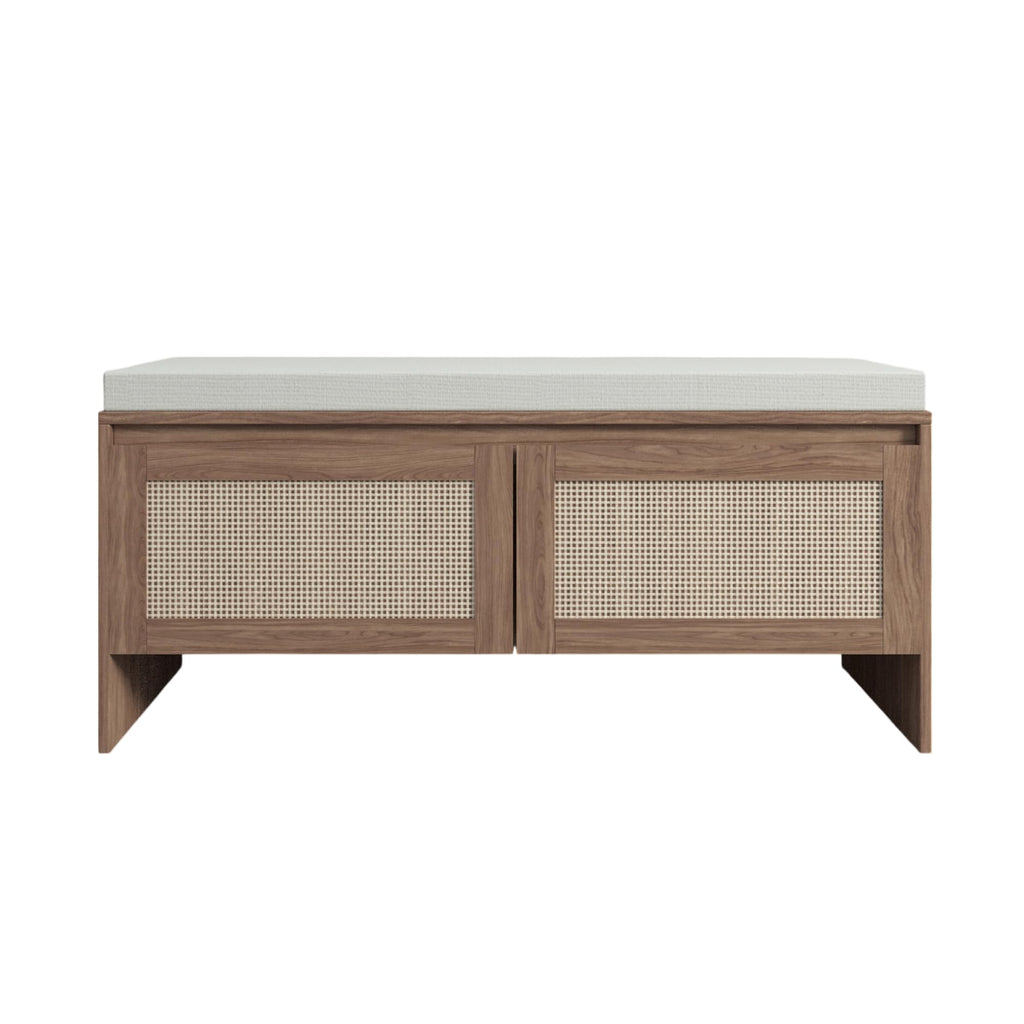 39.4" Shoe Storage Bench with Rattan Doors & Cushion, Natural